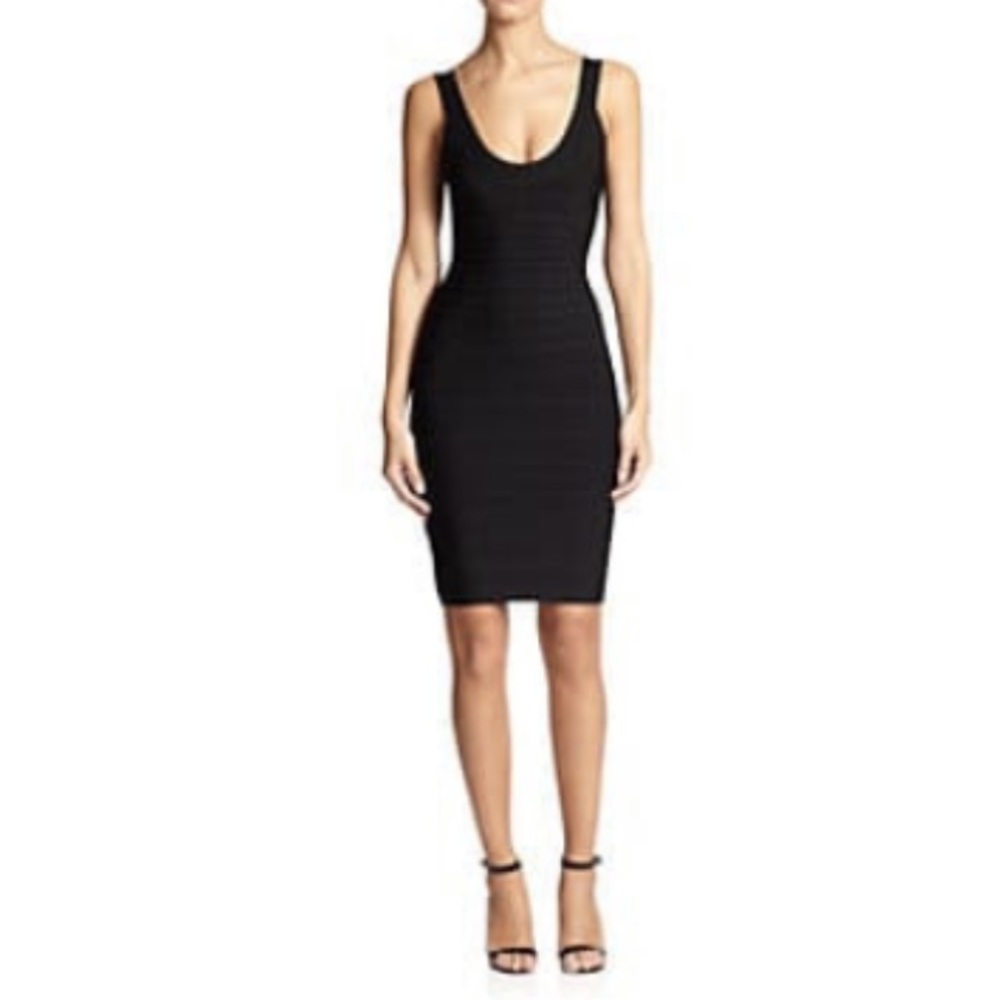 NWT Herve Leger Black Scoop-neck Cocktail Dress